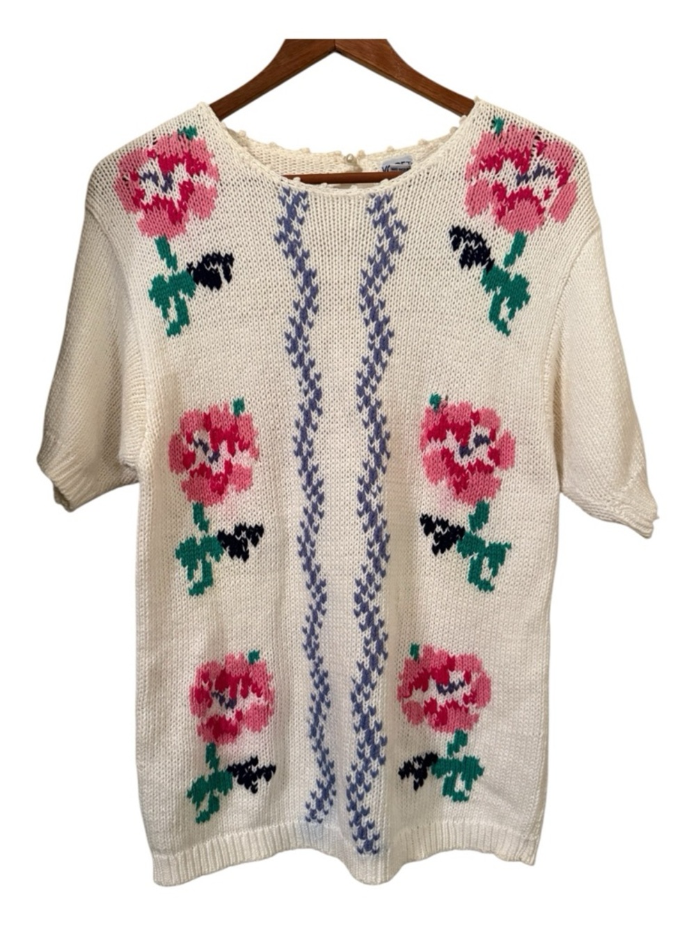 Koret City Blues Floral Knit Sweater Cottagecore Vintage Style Top